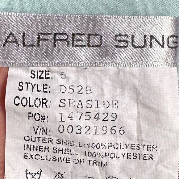 Alfred Sung One Shoulder Dupioni Belted Cocktail Dress Style D528 Sea Side - Picture 12 of 12